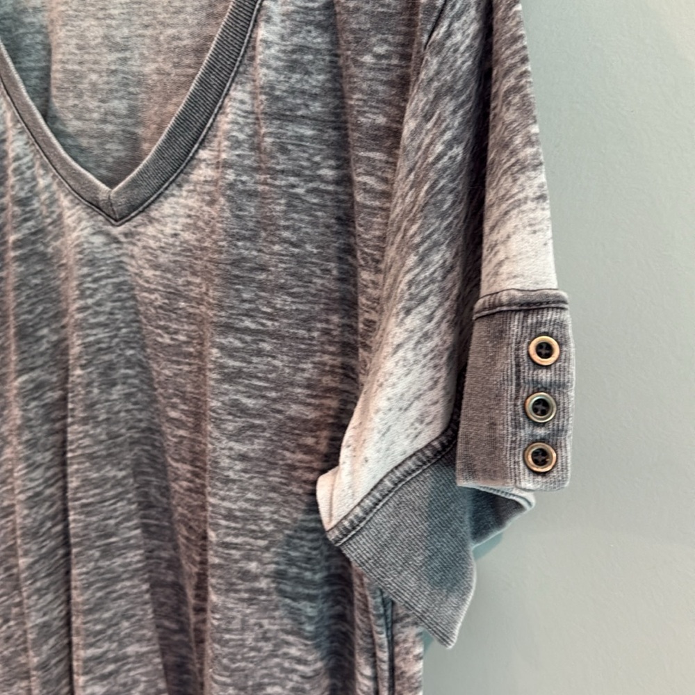 Women's Washed Gray V-Neck Tee - Picture 2 of 10